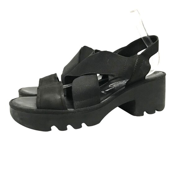 Fly London Black Platform Heeled Sandals Womens Size 7.5-8 / 38 - Picture 4 of 11